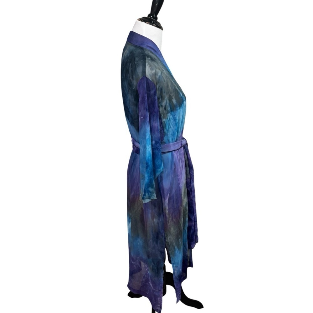 A Touch of Class Women's S / M Vintage Robe Kimono 1980's Tie-Dye Sheer Belted View 5